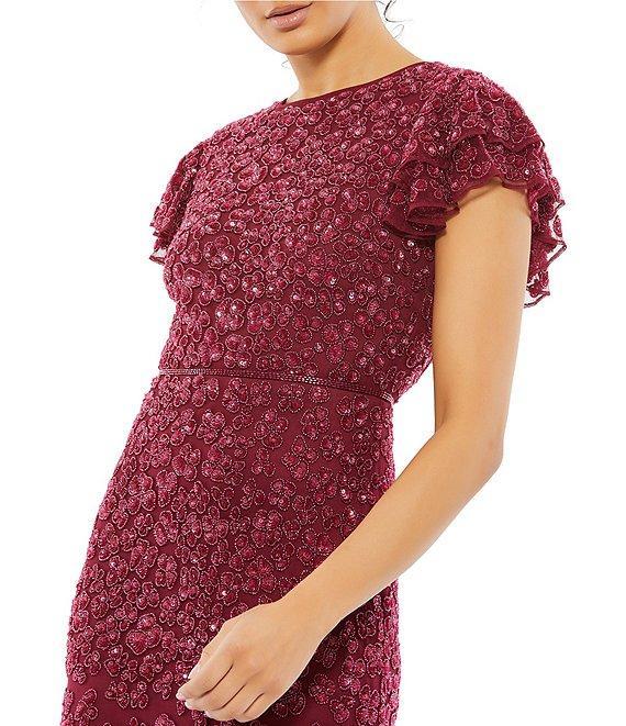 Mac Duggal Beaded Short Flutter Sleeve Crew Neck Sheath Gown Product Image