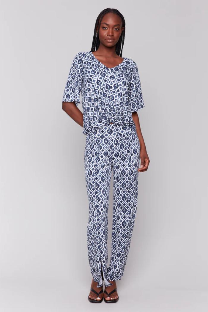 Wide Leg Pants W/Slit At Front Hem Product Image