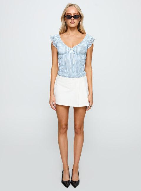 Ahead Of Myself Off Shoulder Bodysuit Blue Stripe Product Image