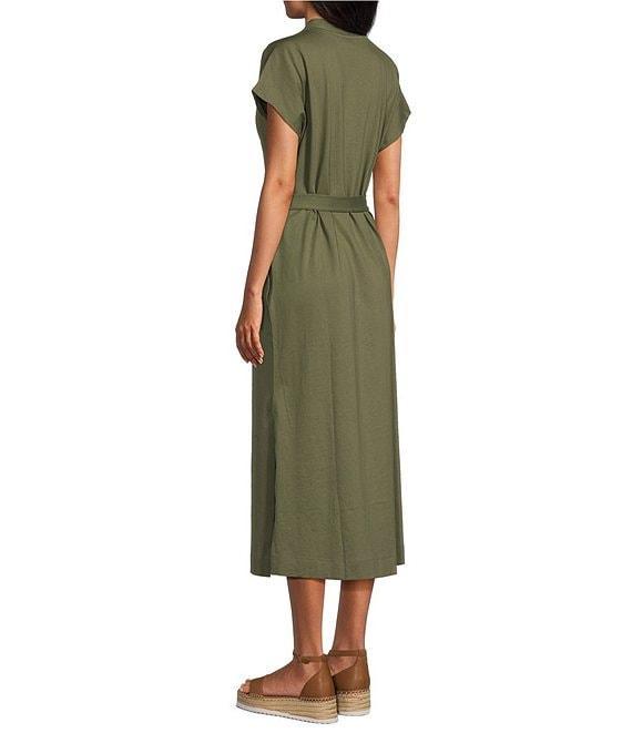 Tommy Bahama Islandscape Jersey V-Neck Short Sleeve Self-Belted Midi Dress Product Image