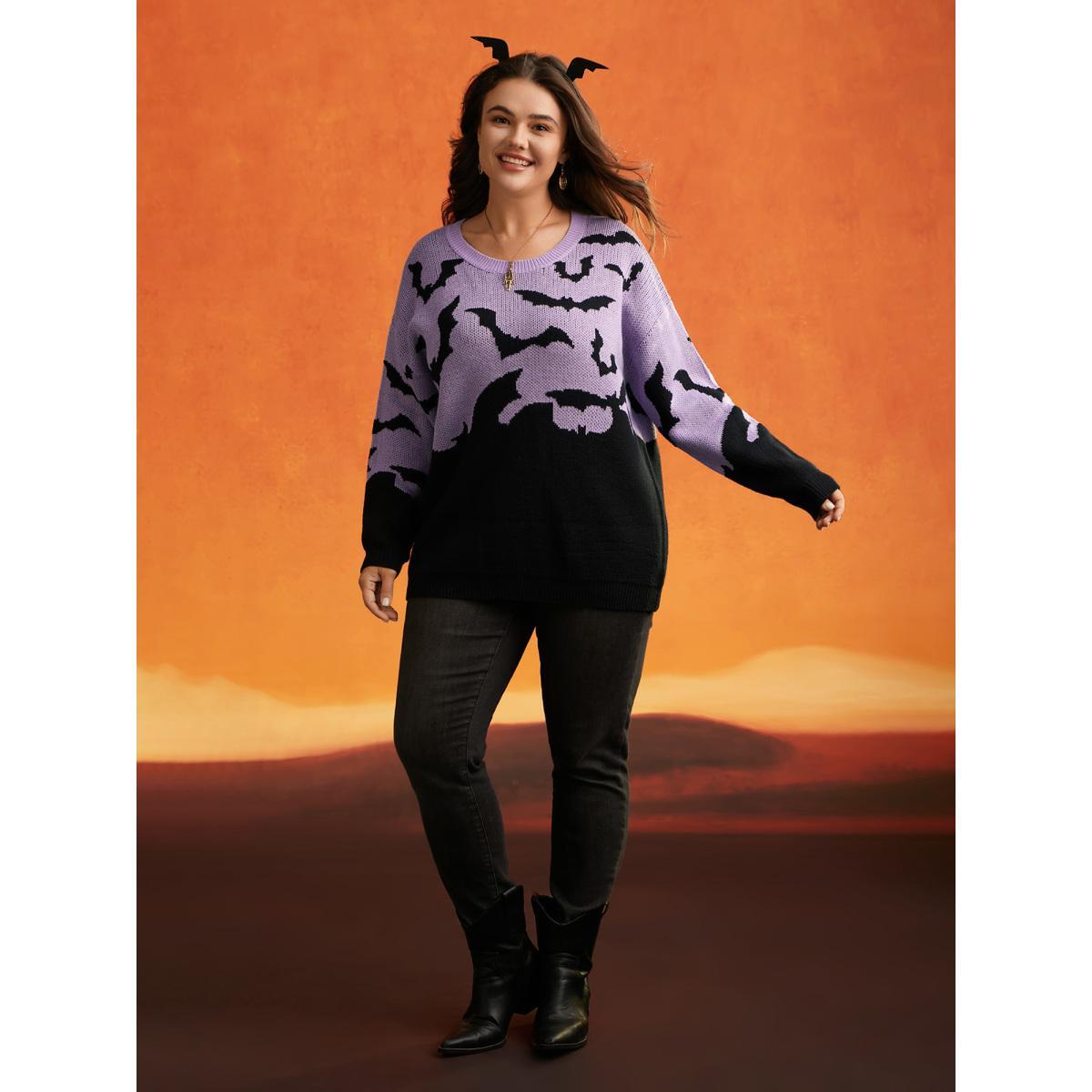 Plus Size Batty Basics Crew Neck Pullover Lilac Women Casual Loose Long Sleeve Round Neck Everyday Pullovers BloomChic 12/L Product Image