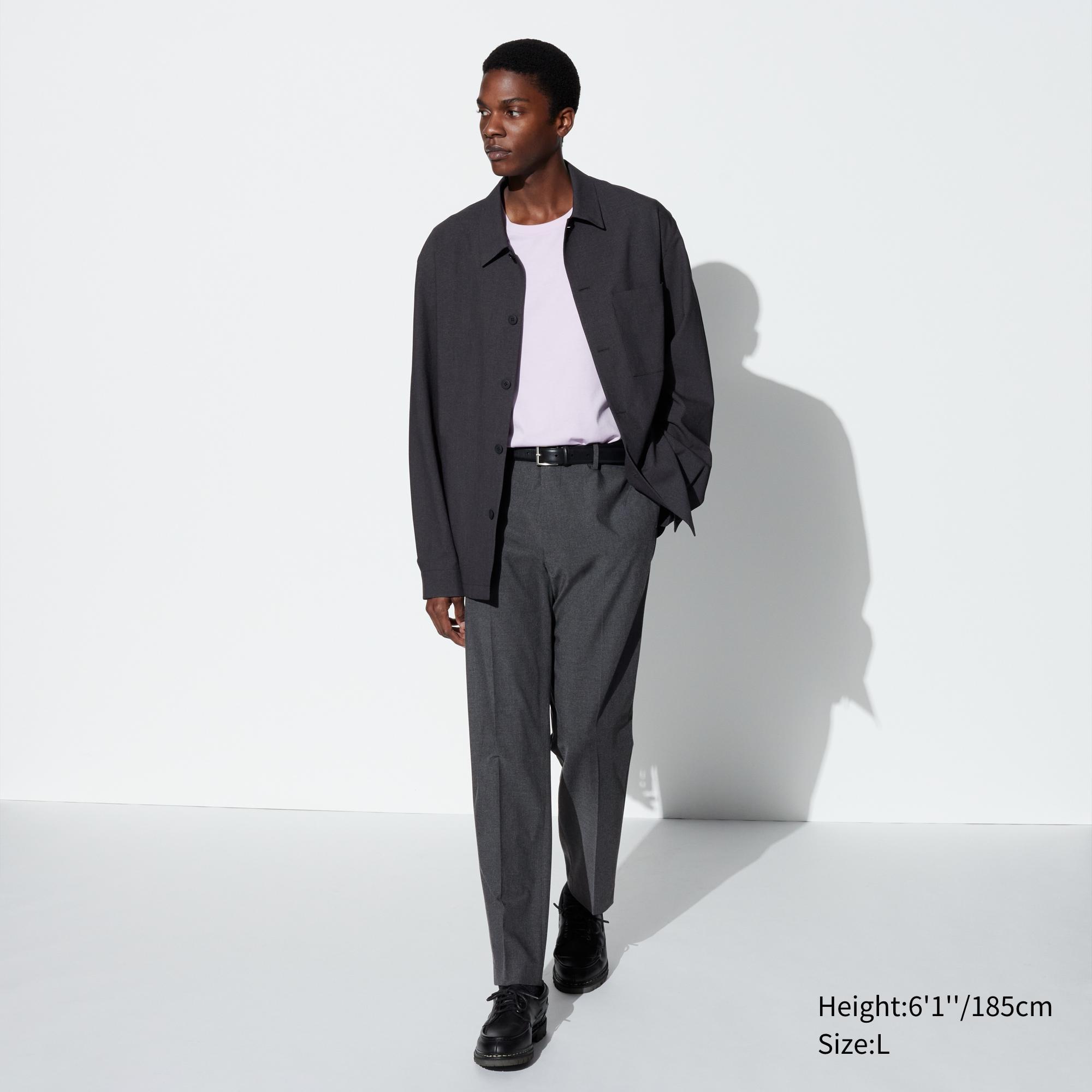 Mens Smart Ankle Pants 2-Way Stretch Faux Wool Tall Gray Small UNIQLO US Product Image