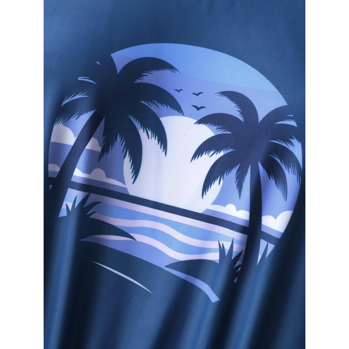 Plus Size Island Pattern Pockets One-Piece Swimsuit Women's Swimwear Mediumblue Beach Curve Bathing Suits High stretch One Pieces BloomChic 22-24/3X Product Image