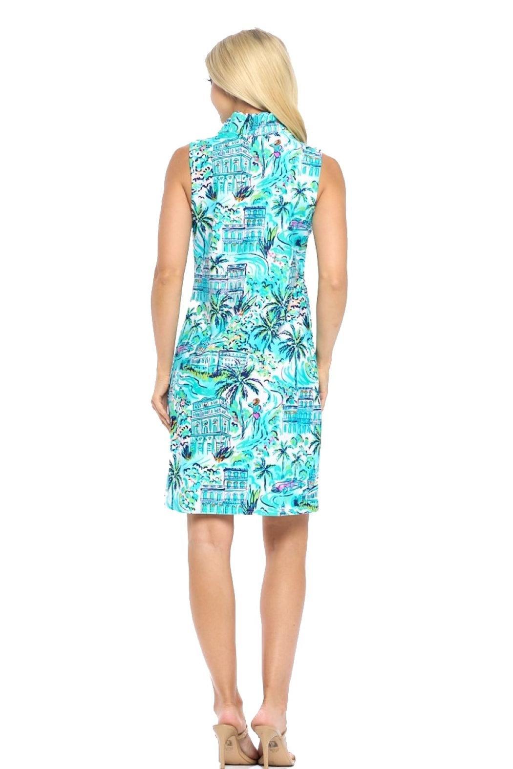 Mint Ruffle Neckline Dress Product Image