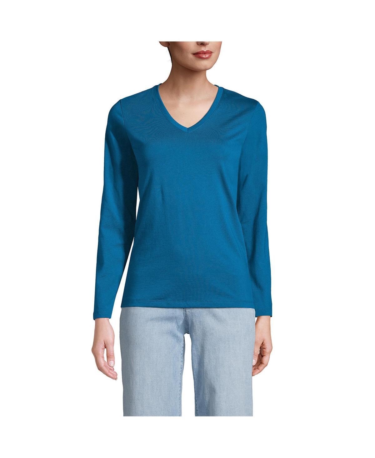 Petite Lands' End Supima Cotton Relaxed V-Neck Tee, Women's, Size: Small Petite, Ivory Black Stripe Product Image