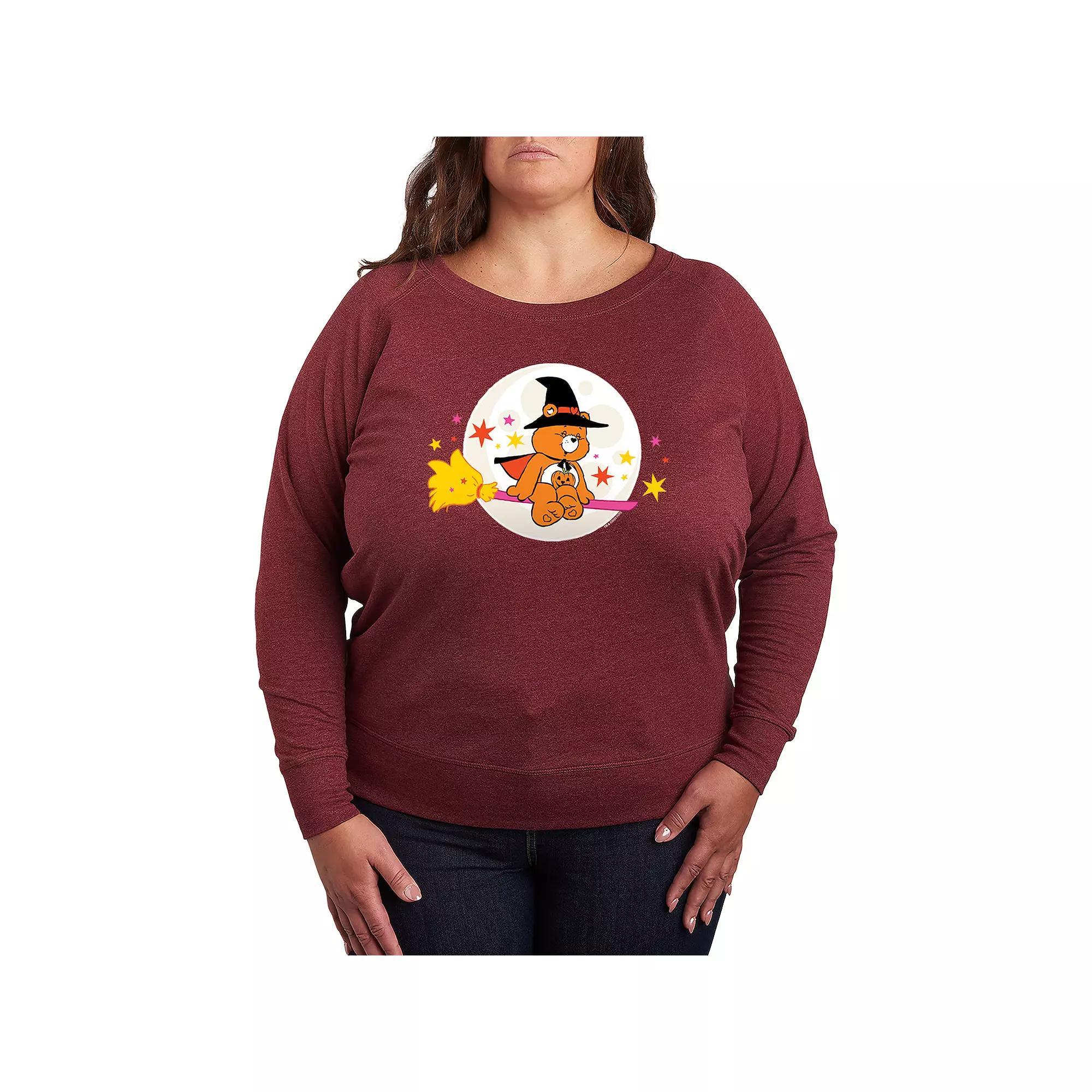 Plus Size Care Bears Halloween Witch French Terry Long Sleeve Tee, Womens Grey Dark Red Product Image