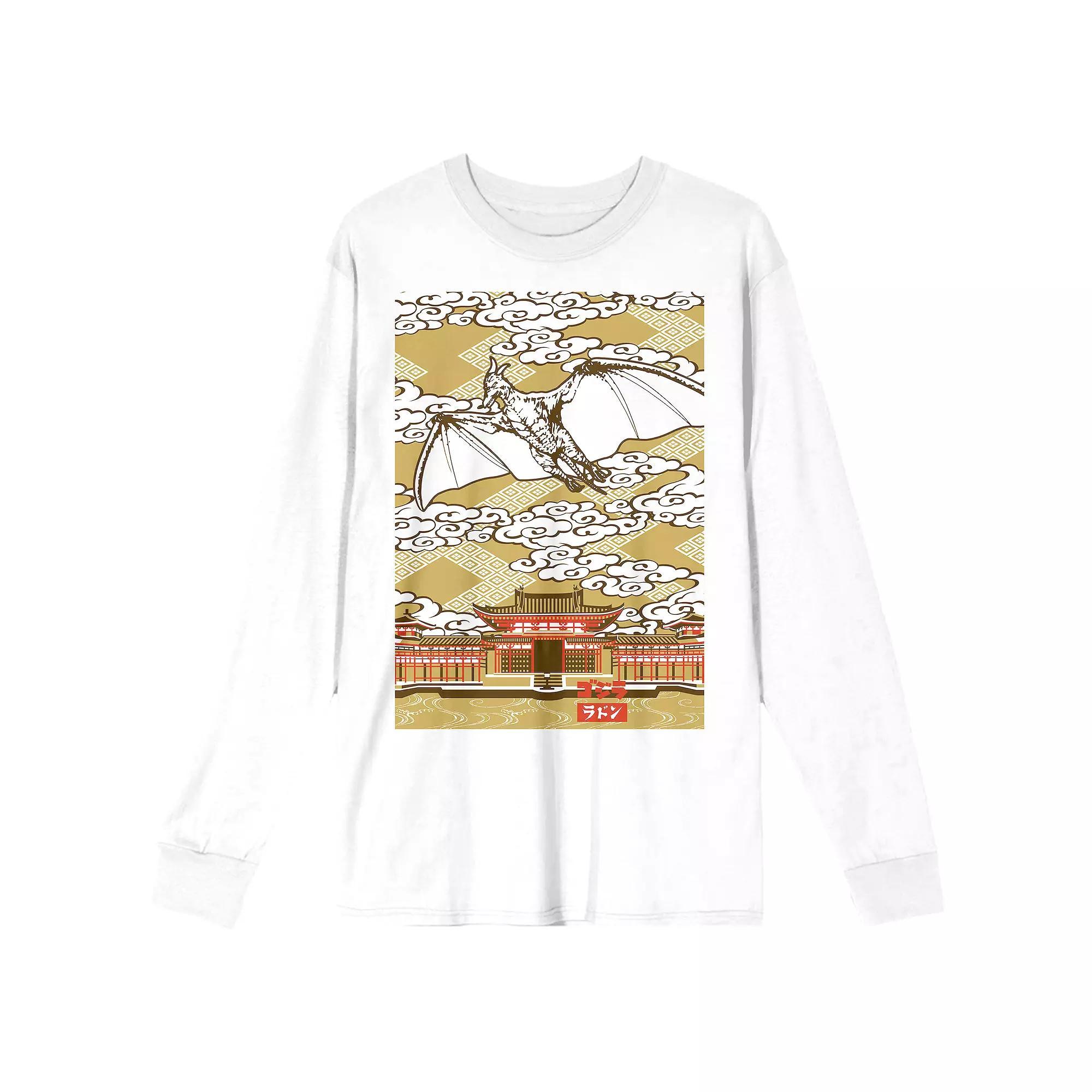 Men's Godzilla Rodan Flying Over Long Sleeve Graphic Tee, Size: XXL, White Product Image