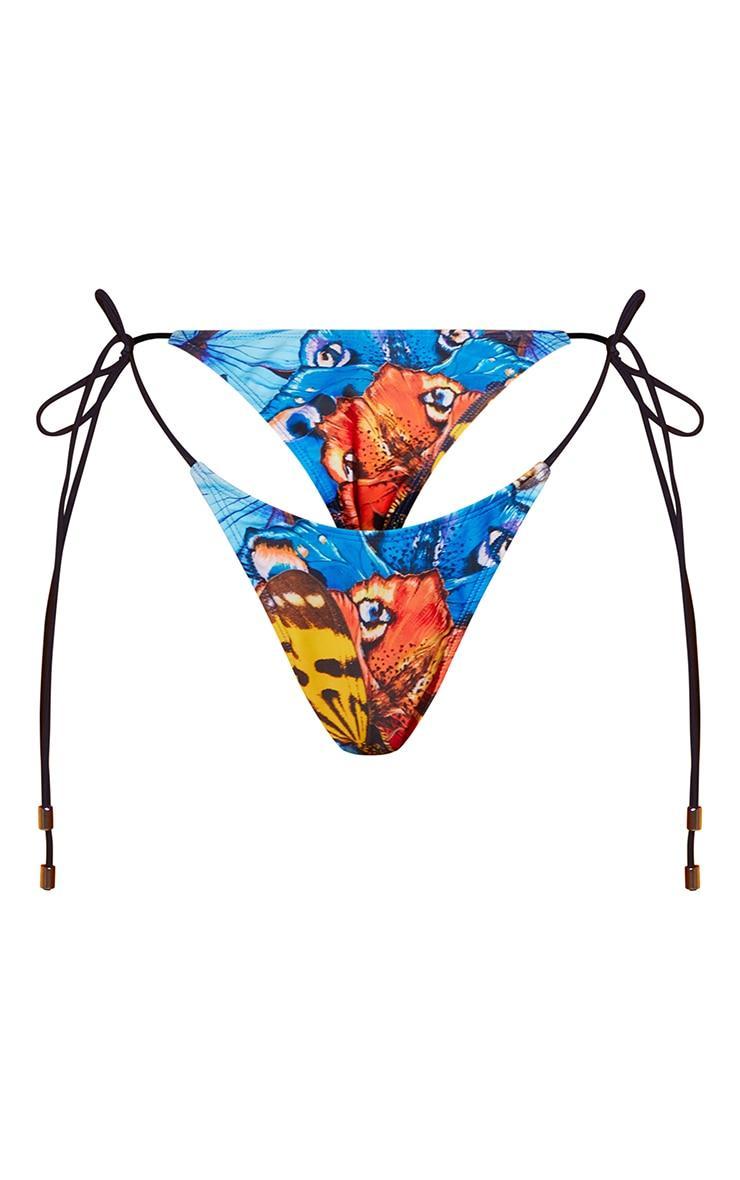 Blue Abstract Butterfly Print Tie Side Bikini Bottoms Product Image