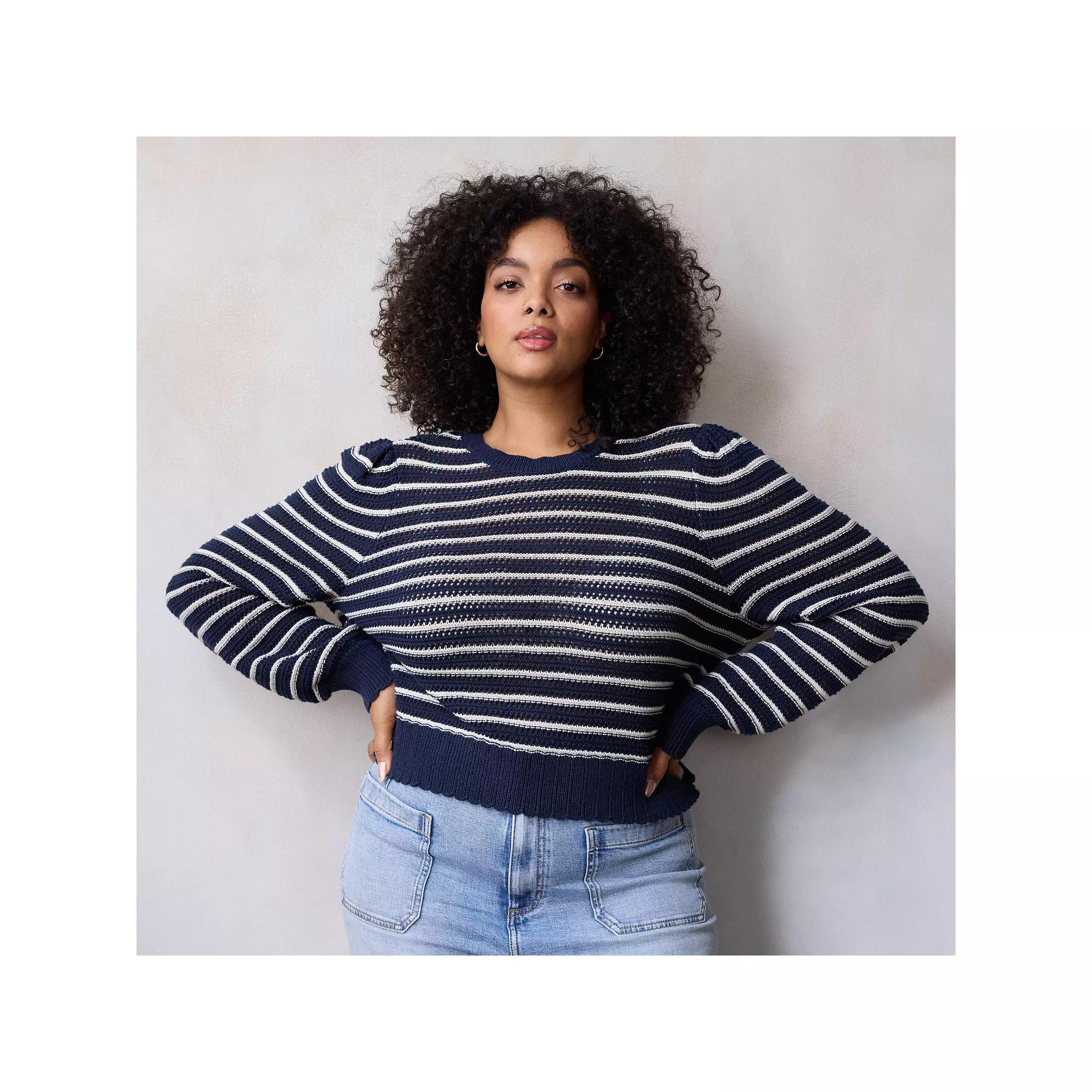 Plus Size LC Lauren Conrad Bow Back Pullover Sweater, Women's, Size: 2XL, Blue Basque Stripe Product Image