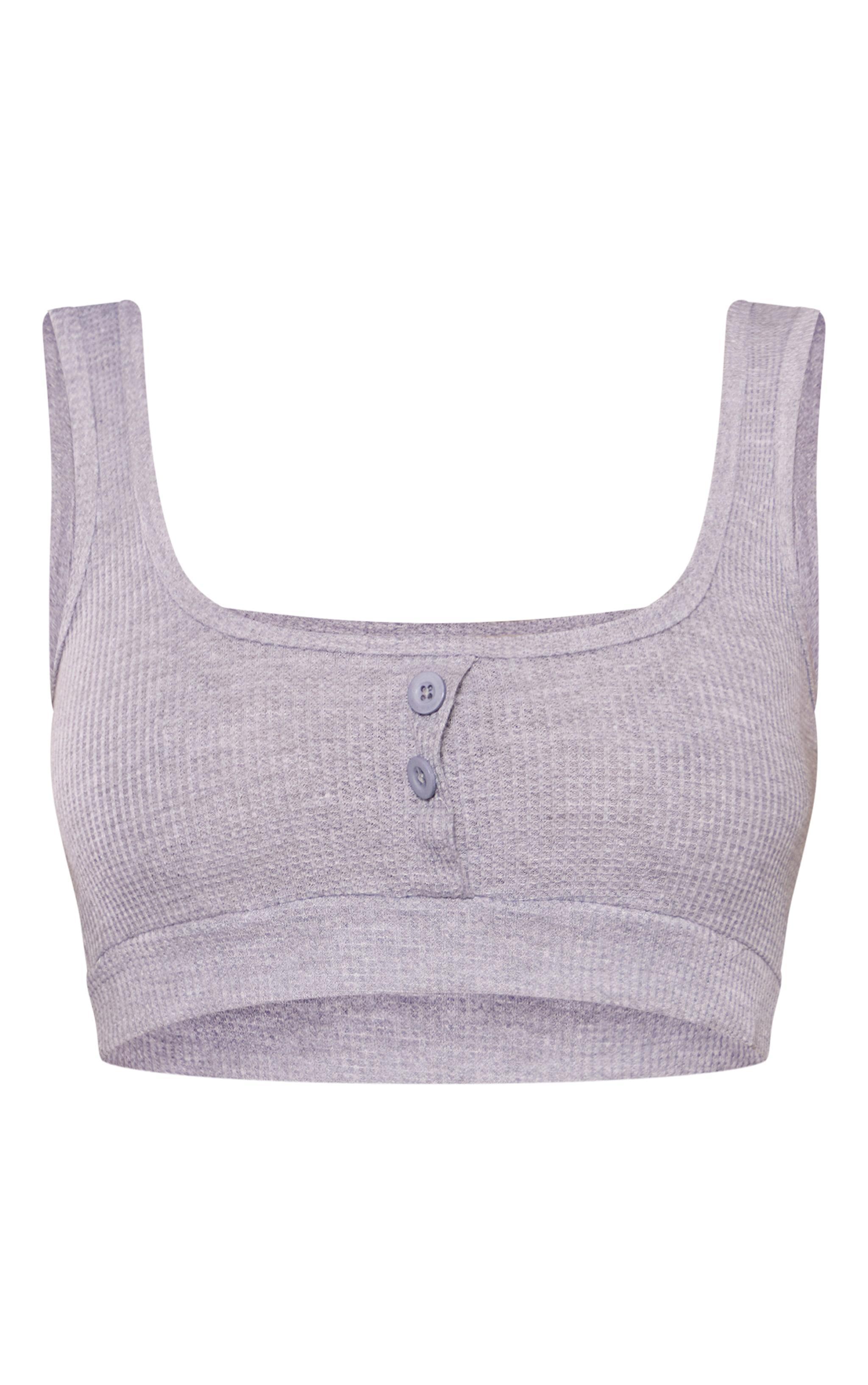 Tall Ash Grey Waffle Textured Button Up Crop Top Product Image