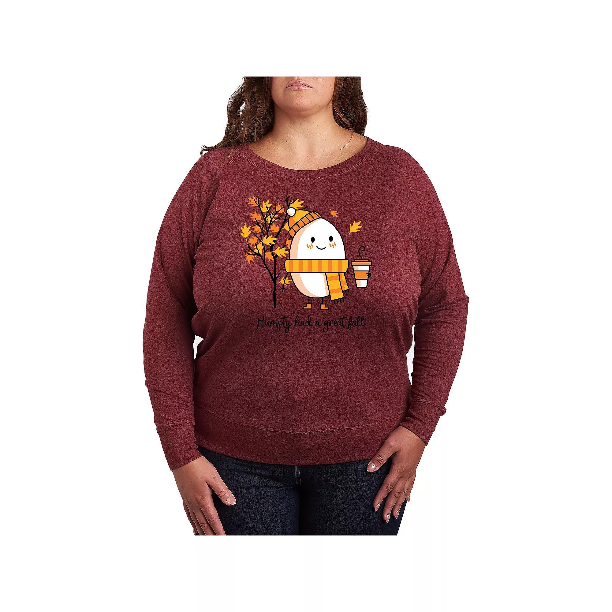 Plus Size Humpty Had A Great Fall French Terry Long Sleeve Tee, Womens Grey Dark Red Product Image