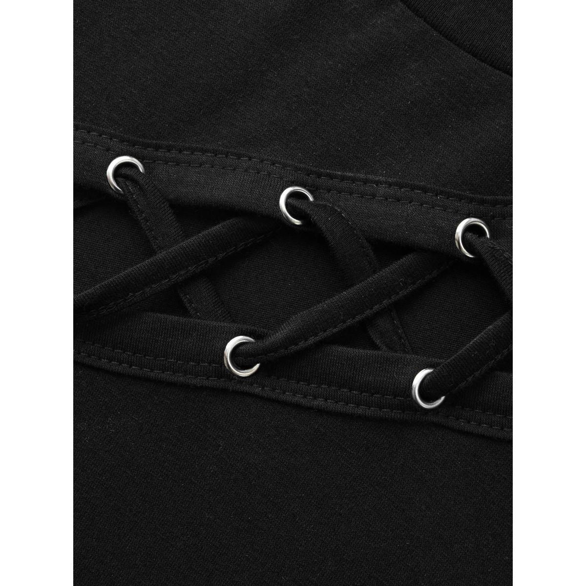 Plus Size Peek-A-Boo Cut-Out Neckline T-shirt Black Women Elegant Eyelet Round Neck Everyday T-shirts BloomChic 22-24/3X Product Image