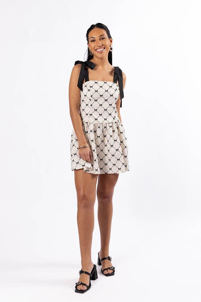 Every Occasion Ivory and Black Bow Dress Product Image
