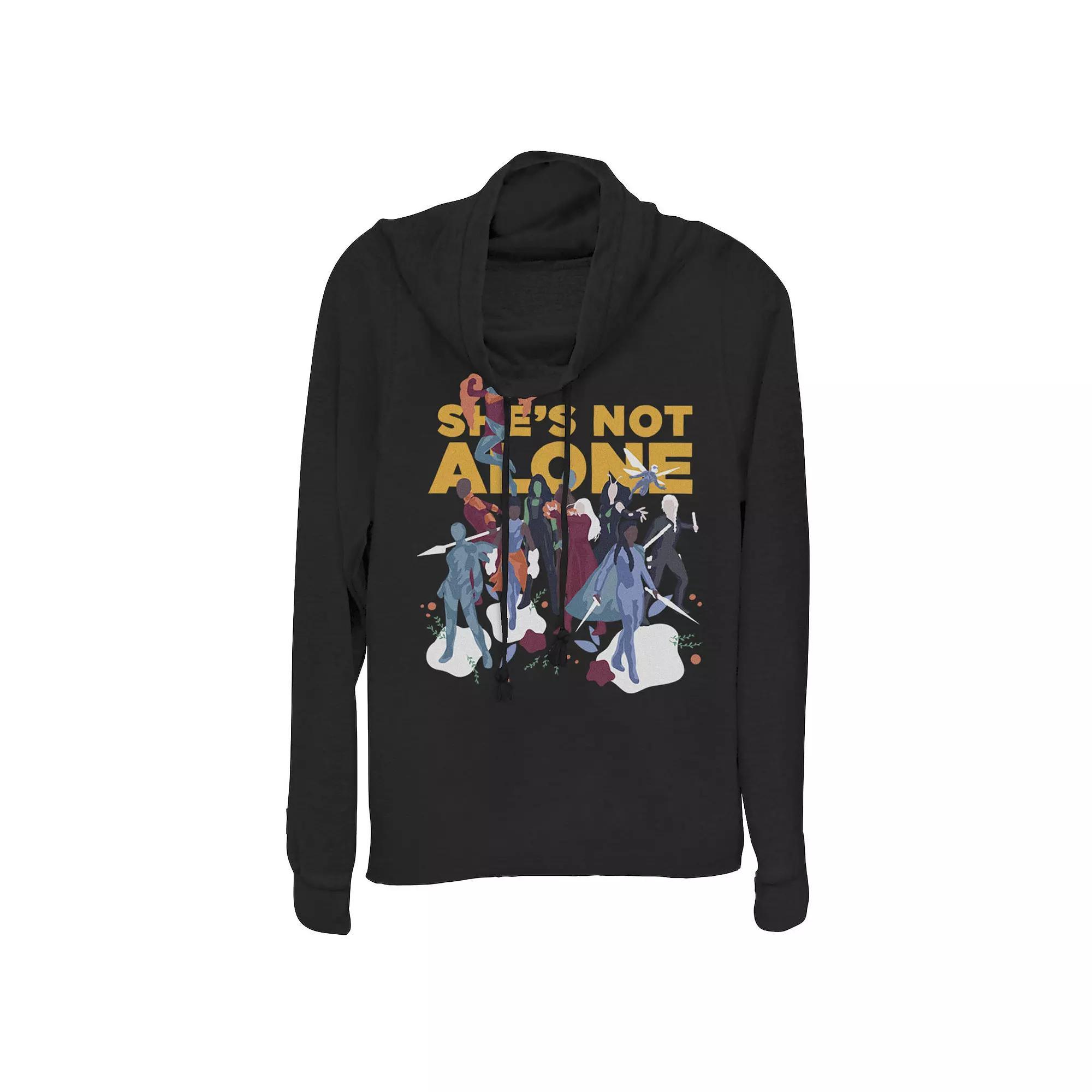 Juniors' Marvel She's Not Alone Cowlneck Graphic Lightweight Long Sleeve, Girl's, Size: Small, Black Product Image