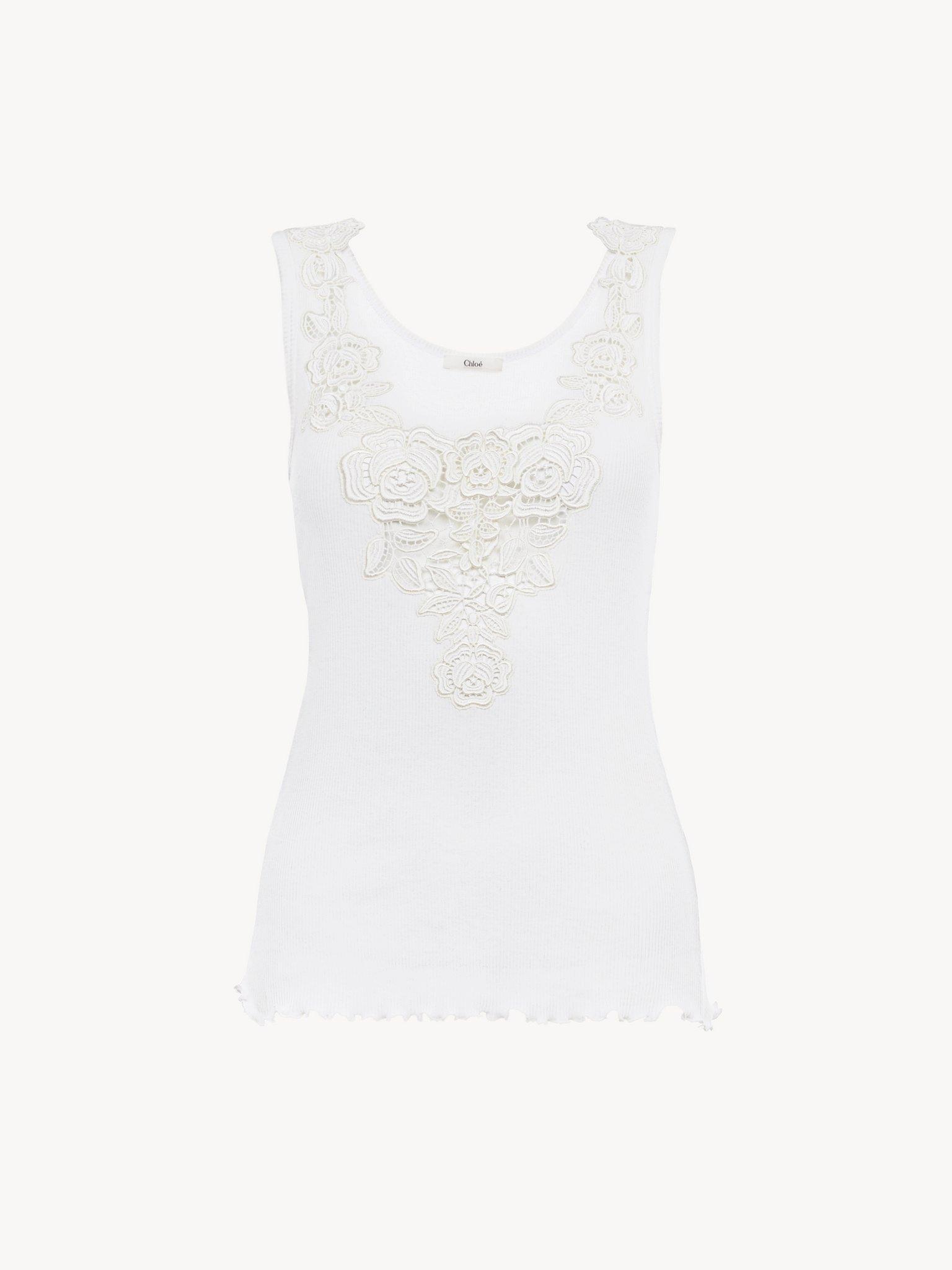 Fitted tank top in cotton jersey & guipure Product Image