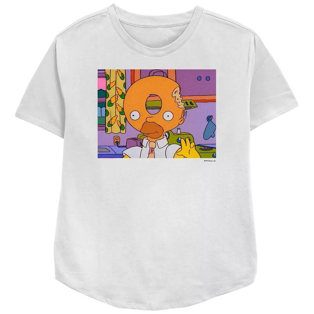 Women's The Simpsons Homer Donut Head Relaxed Fit Graphic Tee, Girl's, Size: Medium, White Product Image