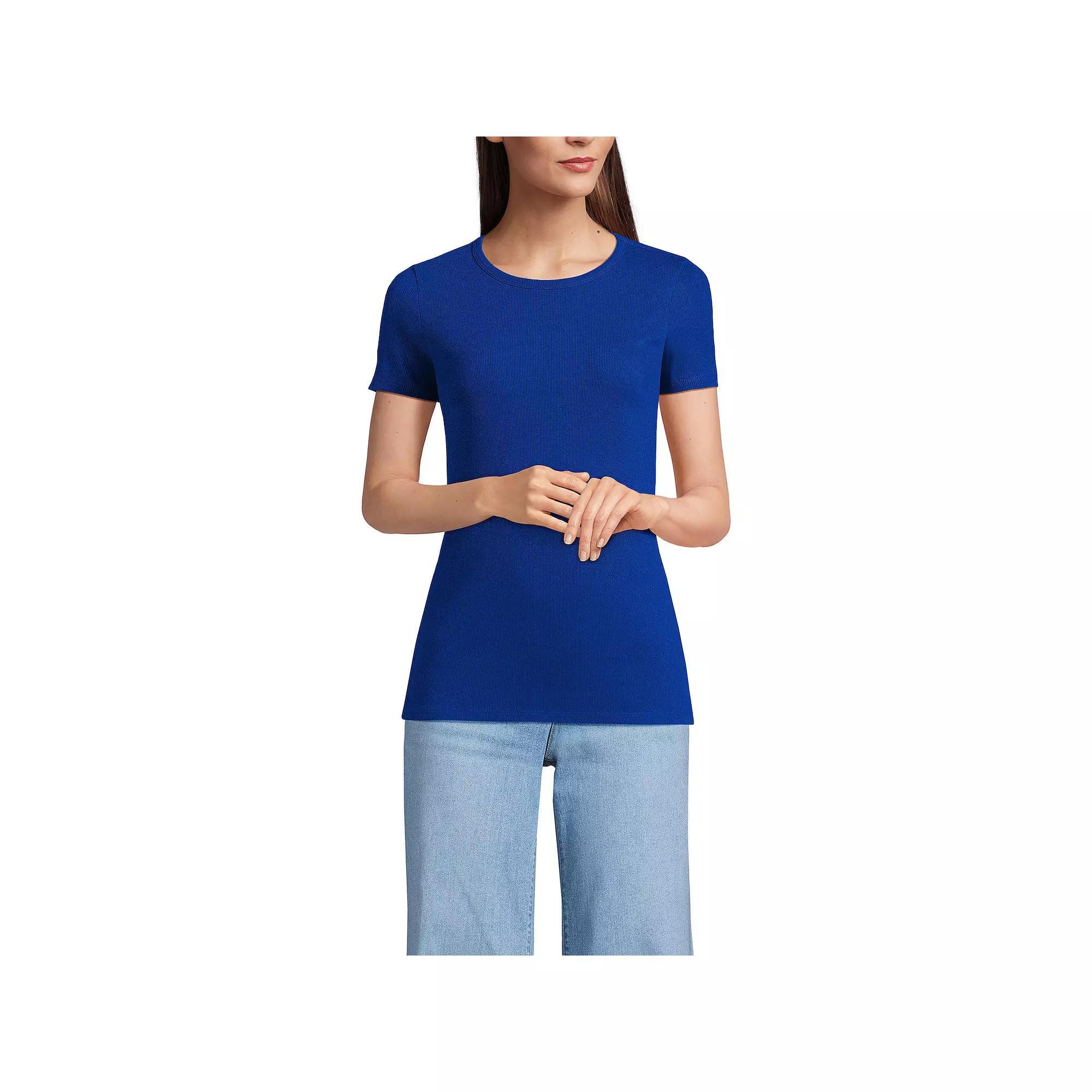 Womens Lands End Womens Micro Rib Tee True Blue Blue Product Image