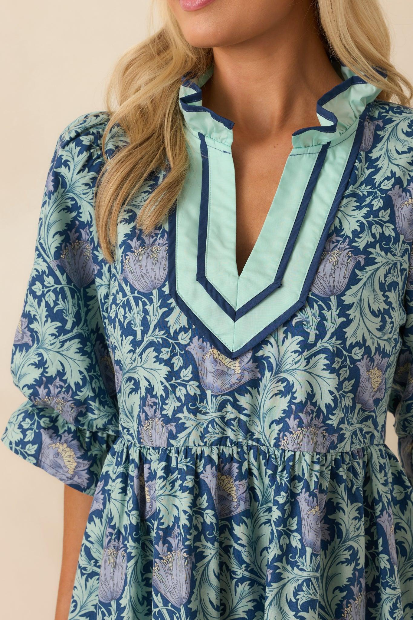 Let It Be Lovely Navy Multi Floral Print Cotton Mini Dress Product Image