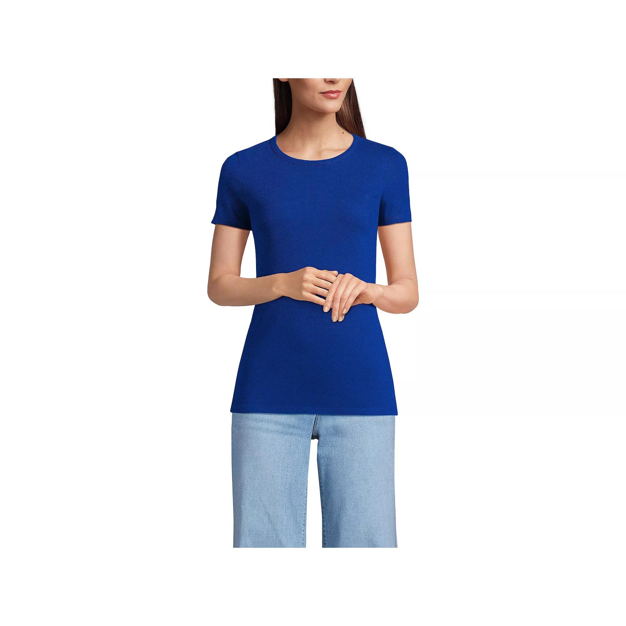 Womens Lands End Womens Micro Rib Tee True Blue Blue Product Image