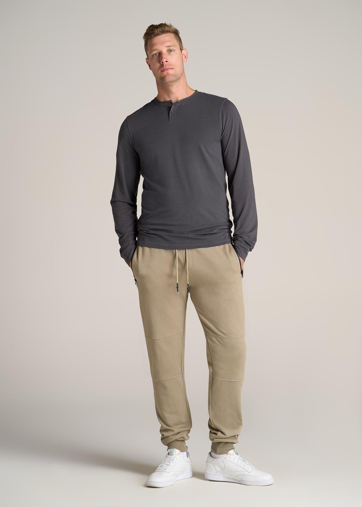 Pima Stretch Knit Henley Shirt for Tall Men in Iron Grey Product Image