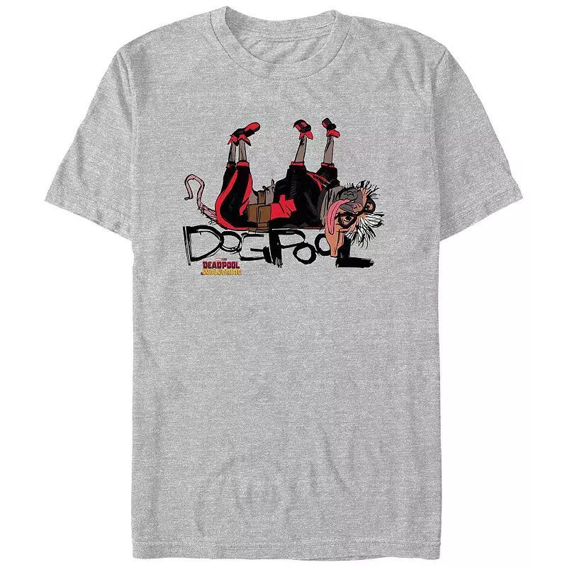 Men's Deadpool And Wolverine Dogpool Cute Sketch Lay Down Graphic Tee, Size: Small, Athletic Grey Product Image