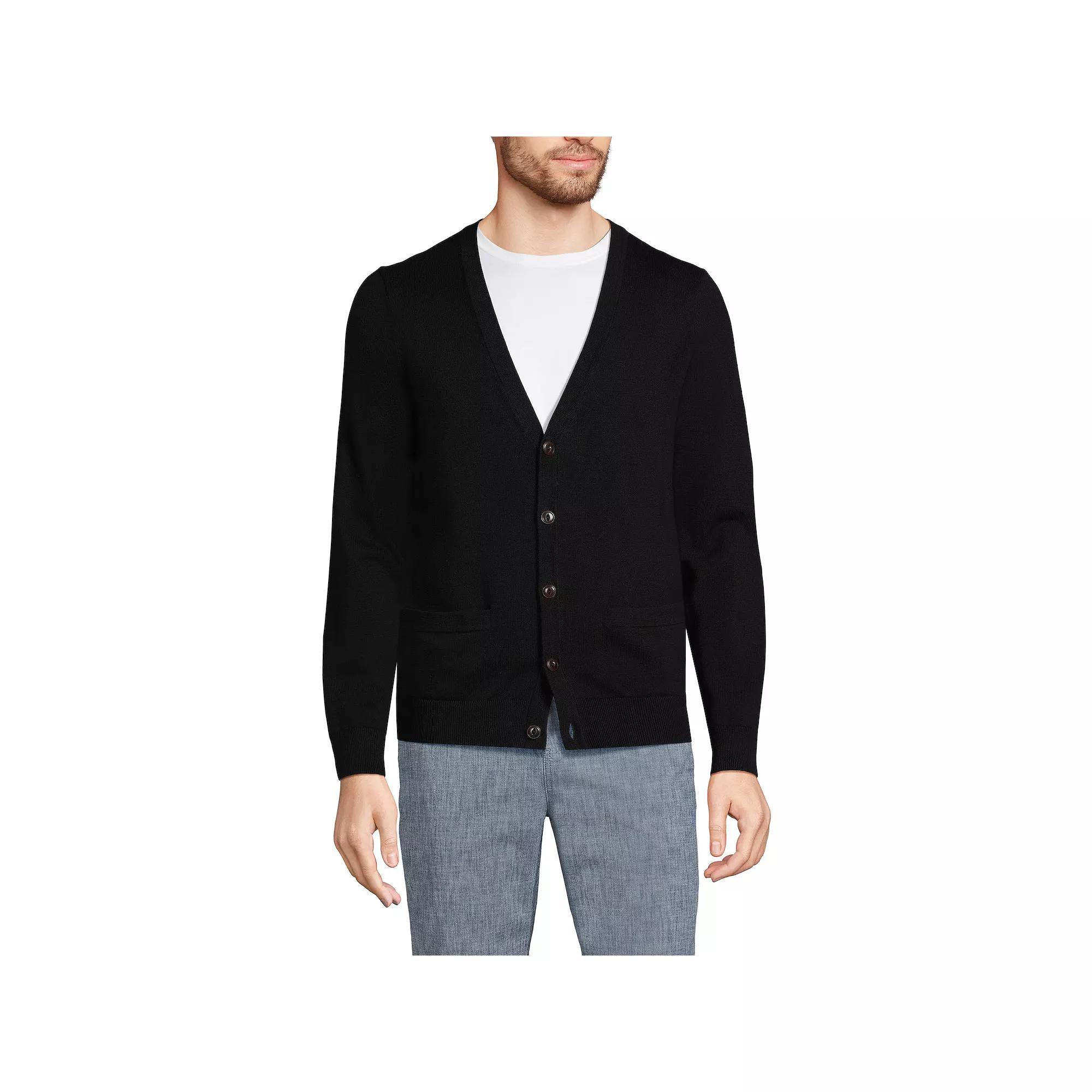 Big & Tall Lands' End Cotton Cardigan, Men's, Size: Medium Tall, Black Product Image
