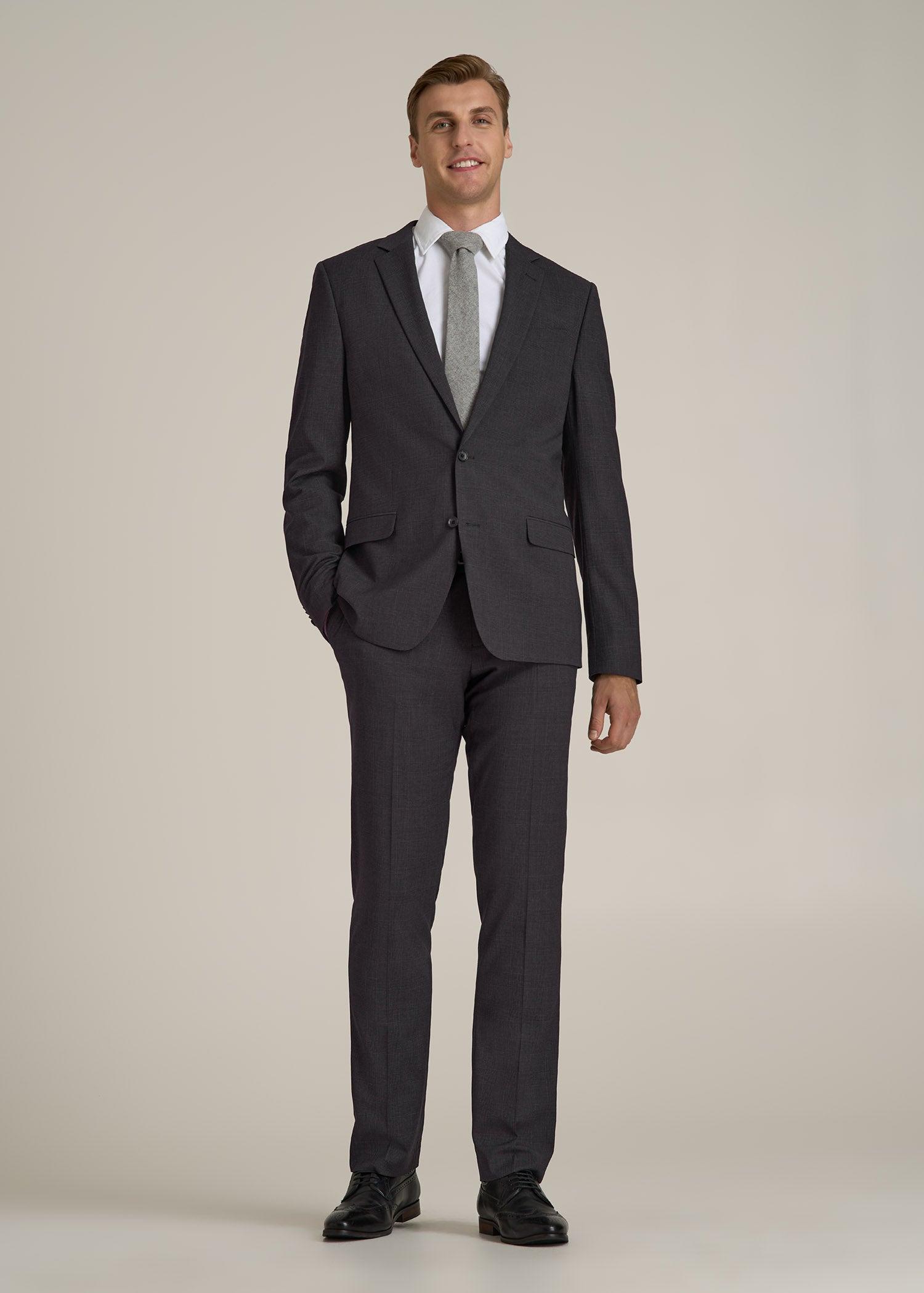 Suit Trousers for Tall Men in Charcoal Plaid Product Image