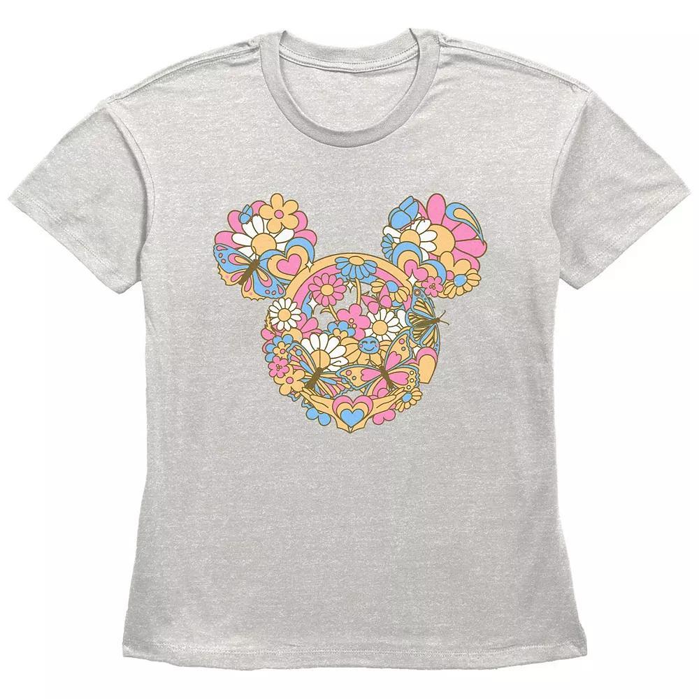 Disney's Mickey Mouse Women's Flowers And Butterflies Graphic Tee, Size: Large, Oatmeal Product Image