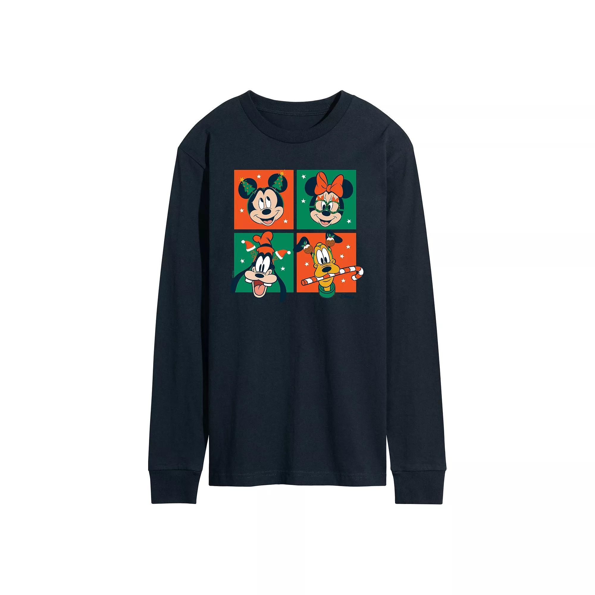 Disney's Mickey Mouse & Friends Men's Christmas Grid Long Sleeve Graphic Tee, Size: Small, Black Product Image