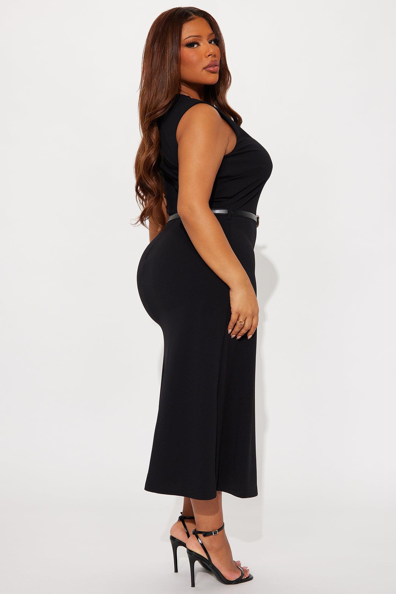 Marissa Belted Midi Dress - Black Female Product Image