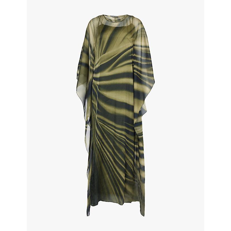 ALBERTA FERRETTI Womens Fantasy Green Abstract-print Chiffon-texture Relaxed-fit Silk Maxi Dress Product Image