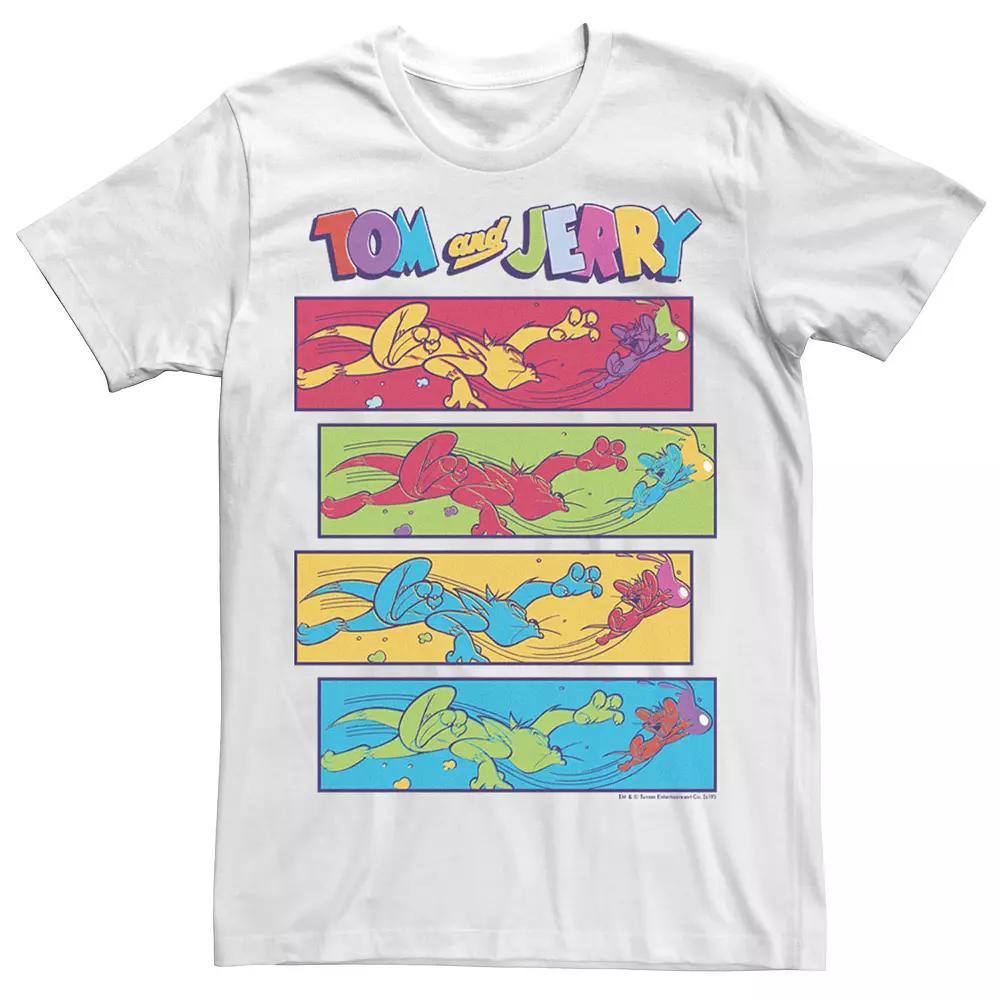 Men's Tom And Jerry Multi-Color Chase Scene Panels Tee, Size: Large, White Product Image