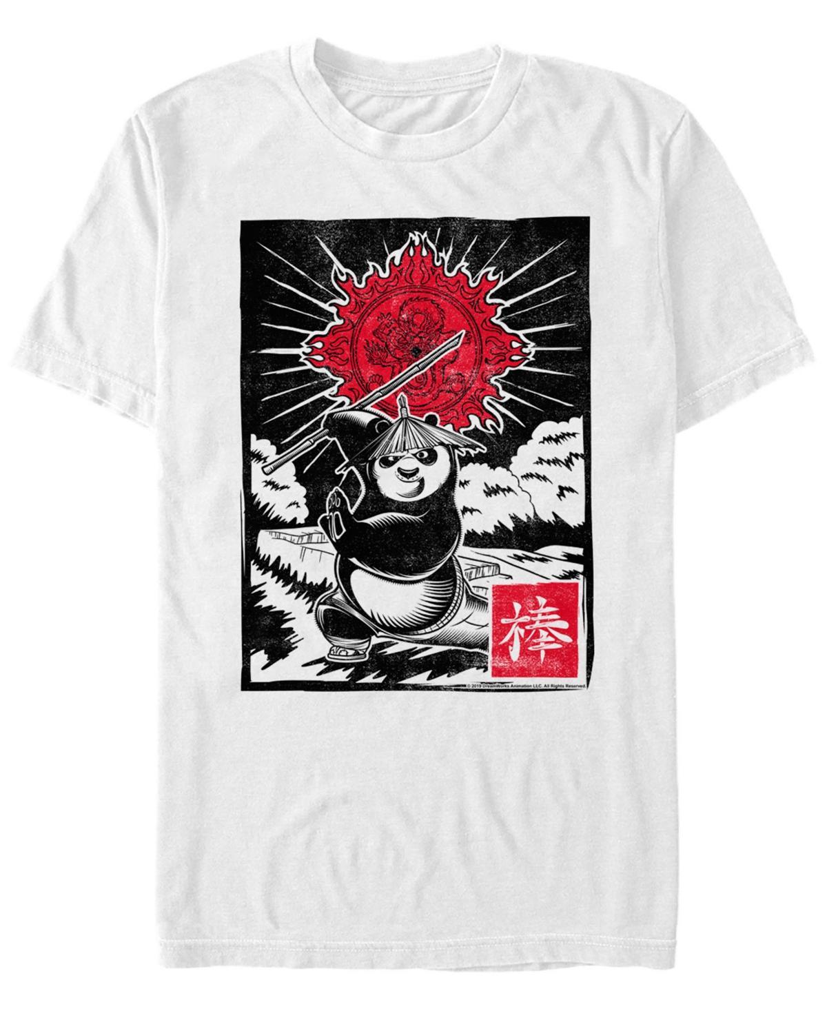 Men's Kung Fu Panda Master Po Action Pose Woodcut Poster Tee, Size: 3XL, White Product Image