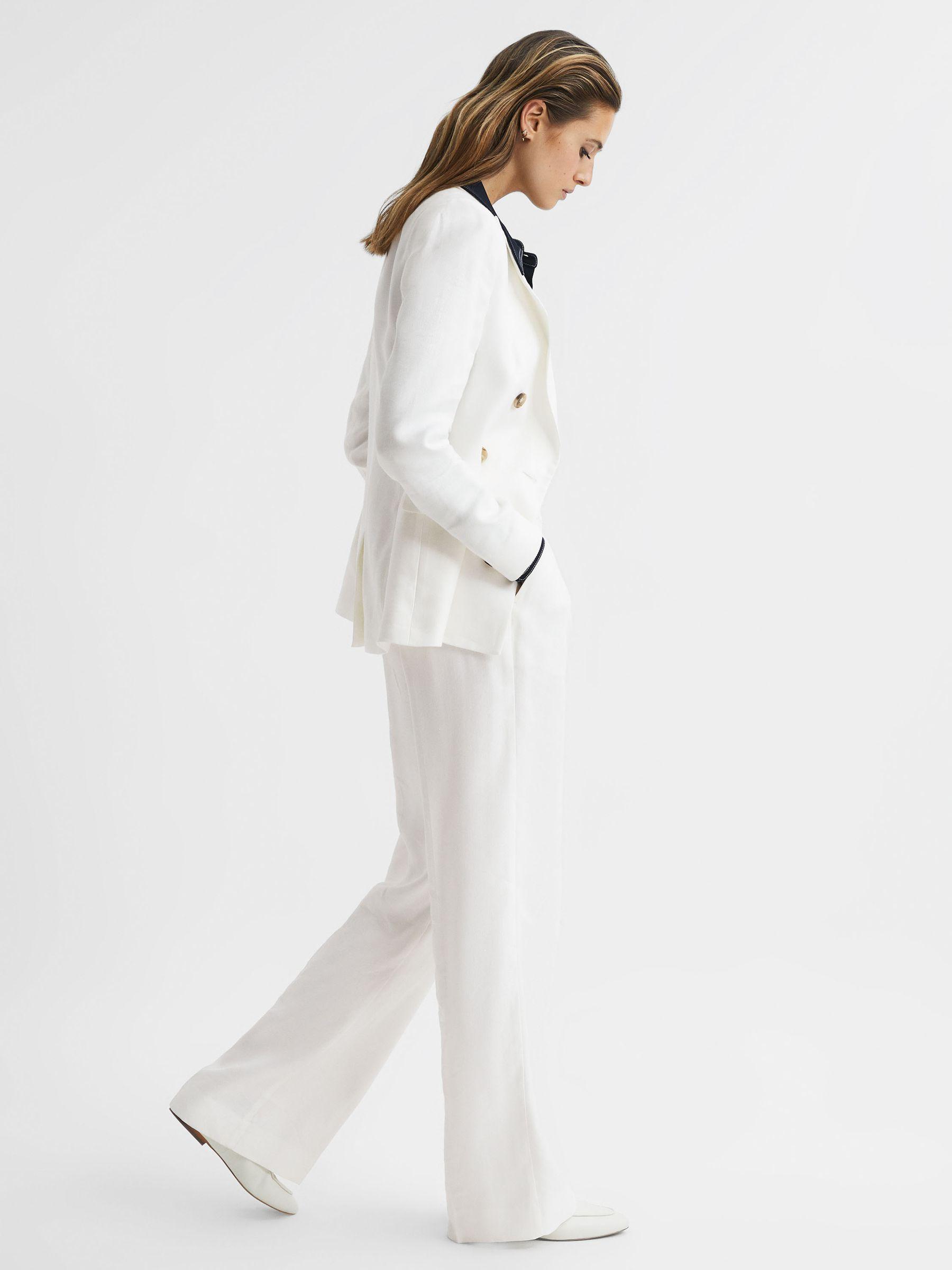 Wide Leg Linen Trousers in White Product Image