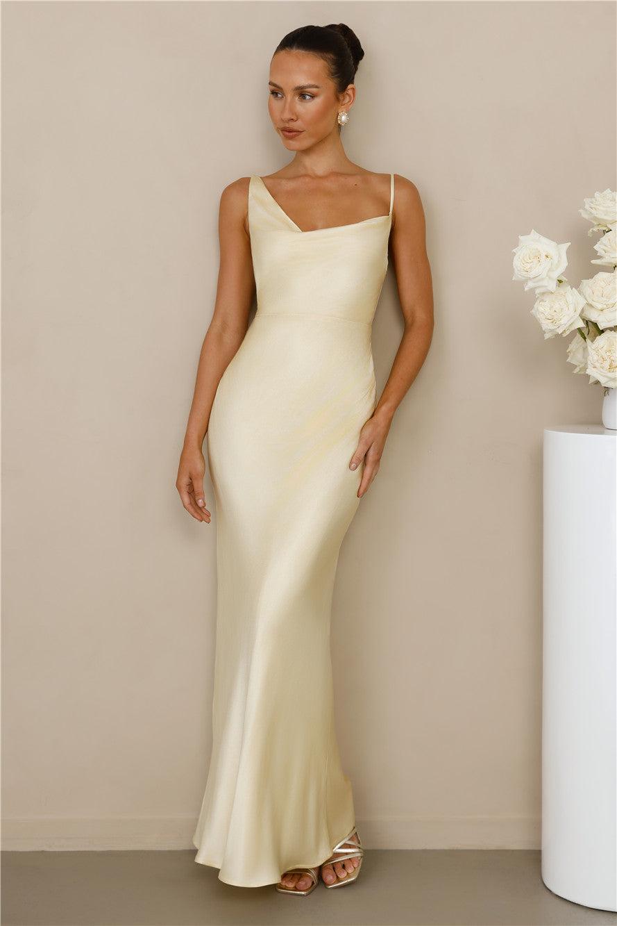 The Madeline Cowl Satin Maxi Dress Yellow Product Image