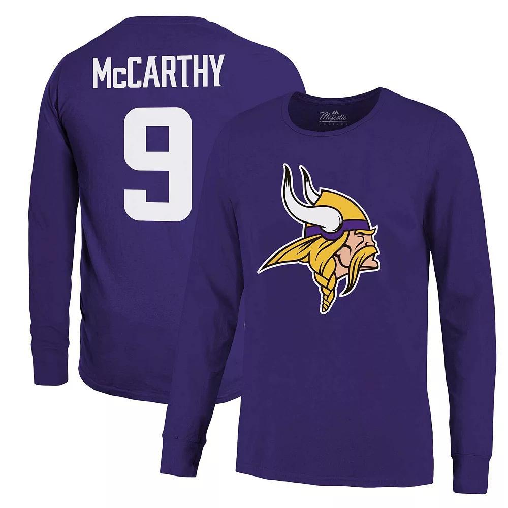 Men's Majestic Threads J.J. McCarthy Purple Minnesota Vikings Name & Number Long Sleeve T-Shirt, Size: Large Product Image