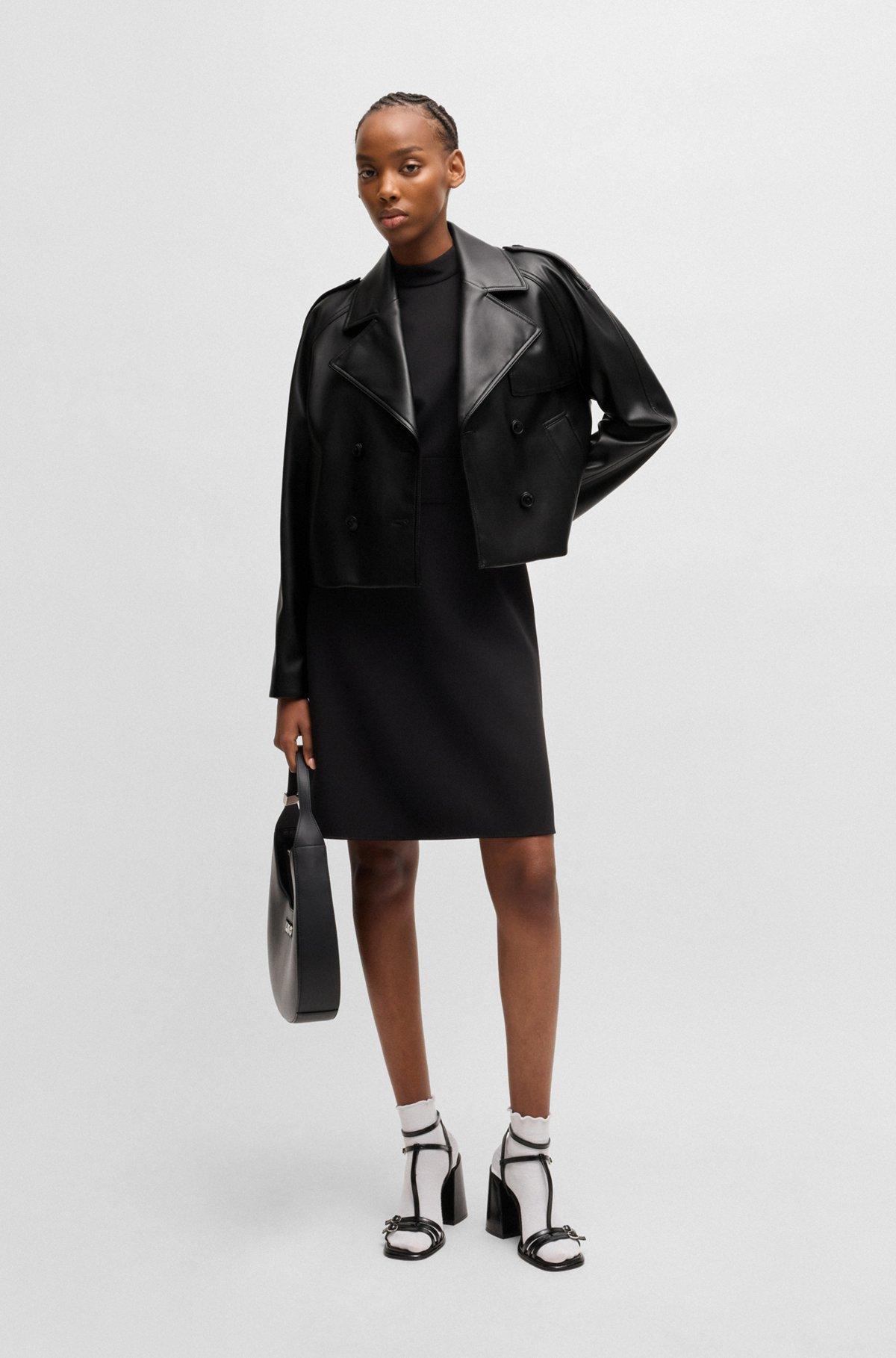 Relaxed-fit double-breasted jacket in faux leather Product Image