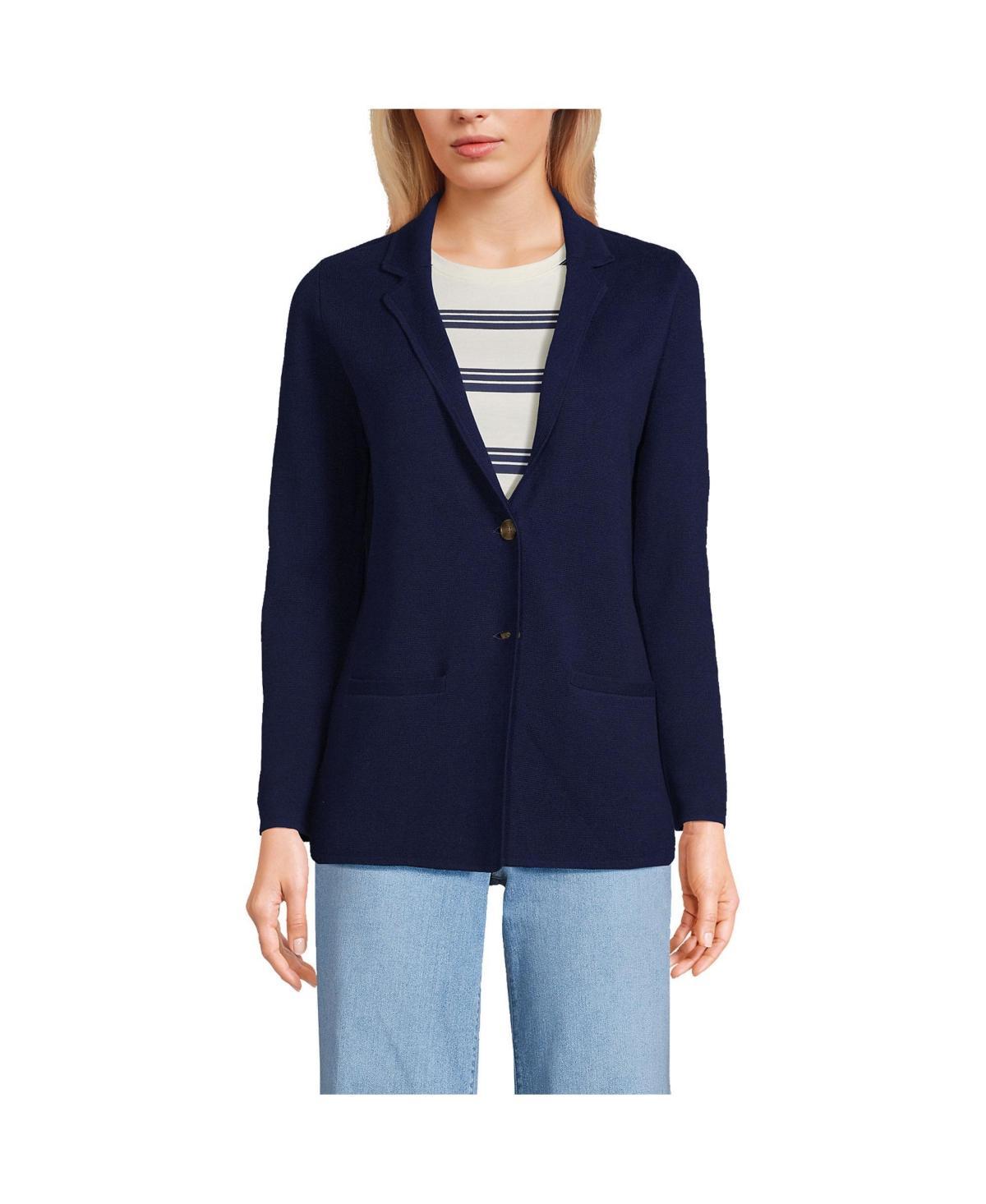 Petite Lands End Button-Front Sweater Blazer, Womens Deep Blue Product Image