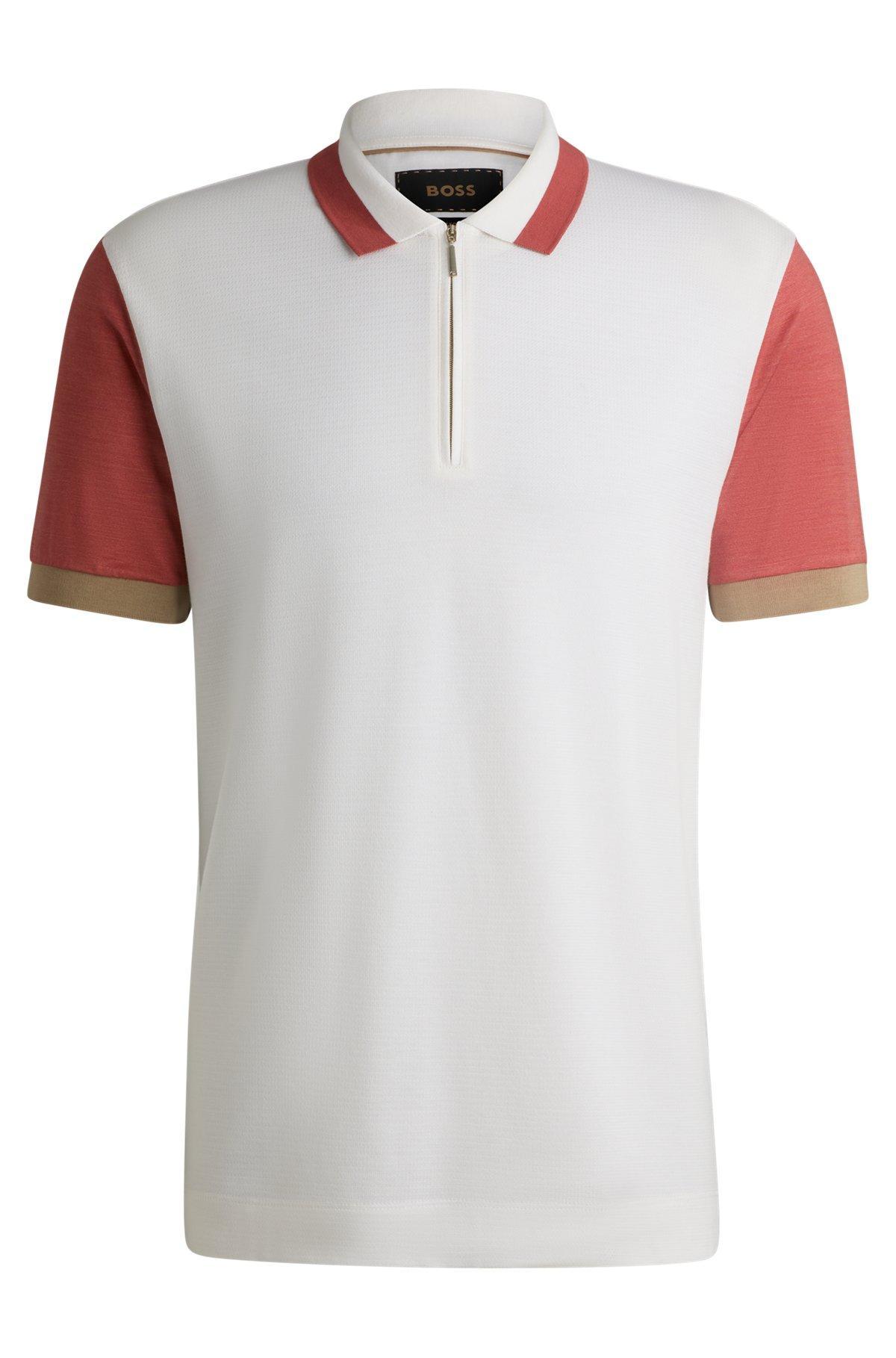BOSS - Cotton-silk polo shirt with contrast details - White Product Image