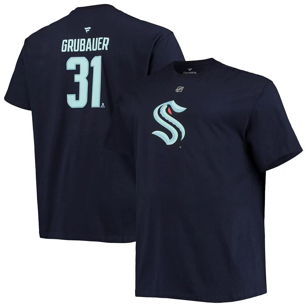 Men's Fanatics Branded Philipp Grubauer Deep Sea Blue Seattle Kraken Big & Tall Name & Number T-Shirt, Size: XLT, Krk Blue Product Image