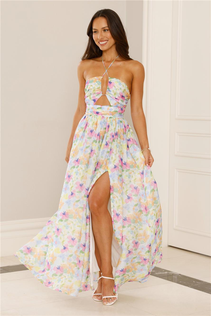 Hibiscus Hues Halter Maxi Dress Print Product Image