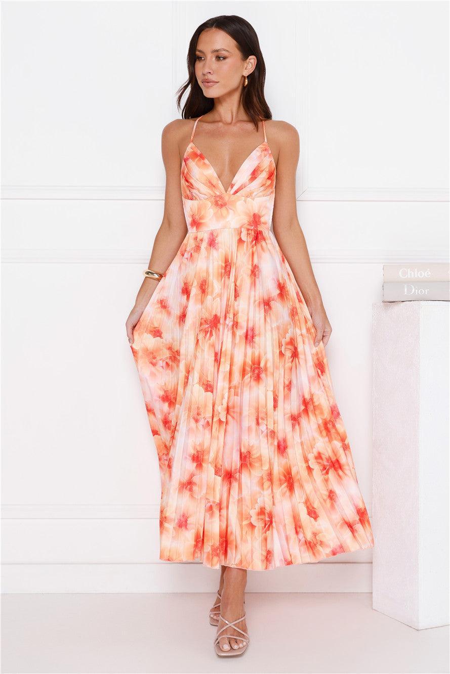 She's Exclusive Satin Maxi Dress Lime Orange Product Image