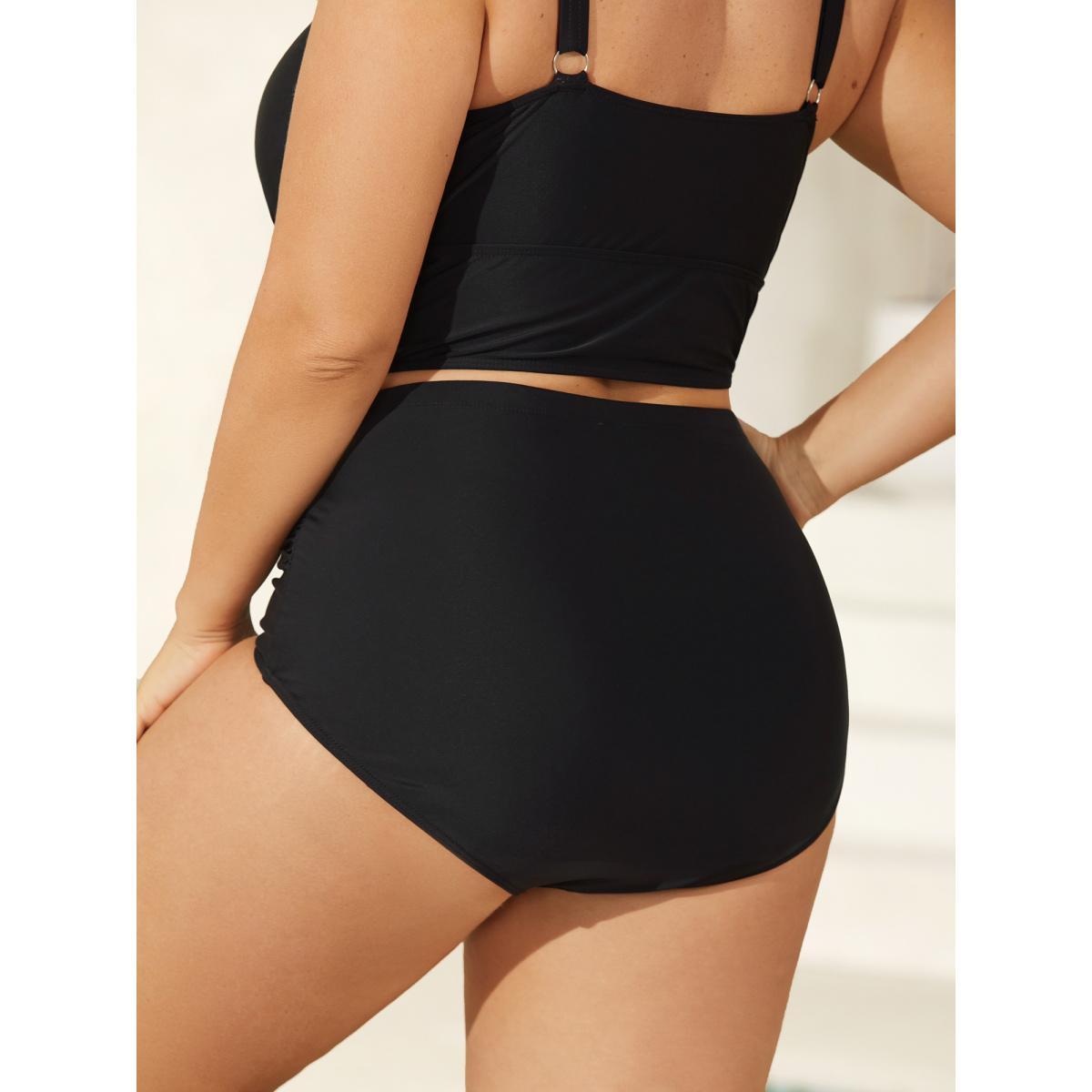 Plus Size Embroidered Color Contrast Swim Bottoms Women's Swimwear Black Beach Gathered High stretch Skinny High Rise Curve Swim Bottoms BloomChic 22-24/3X Product Image
