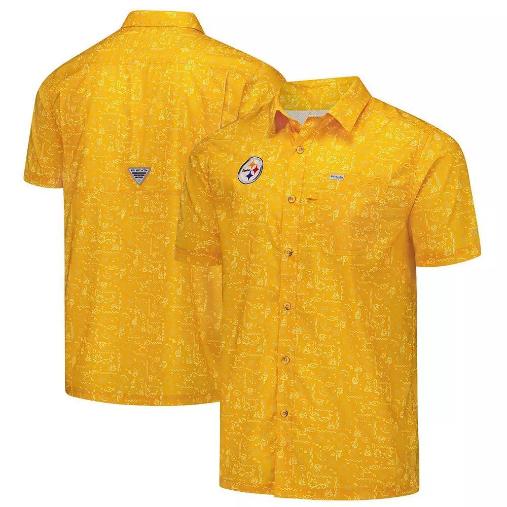 Men's Columbia PFG Gold Pittsburgh Steelers Super Slack Tide Omni-Wick Button-Up Shirt, Size: Small Product Image
