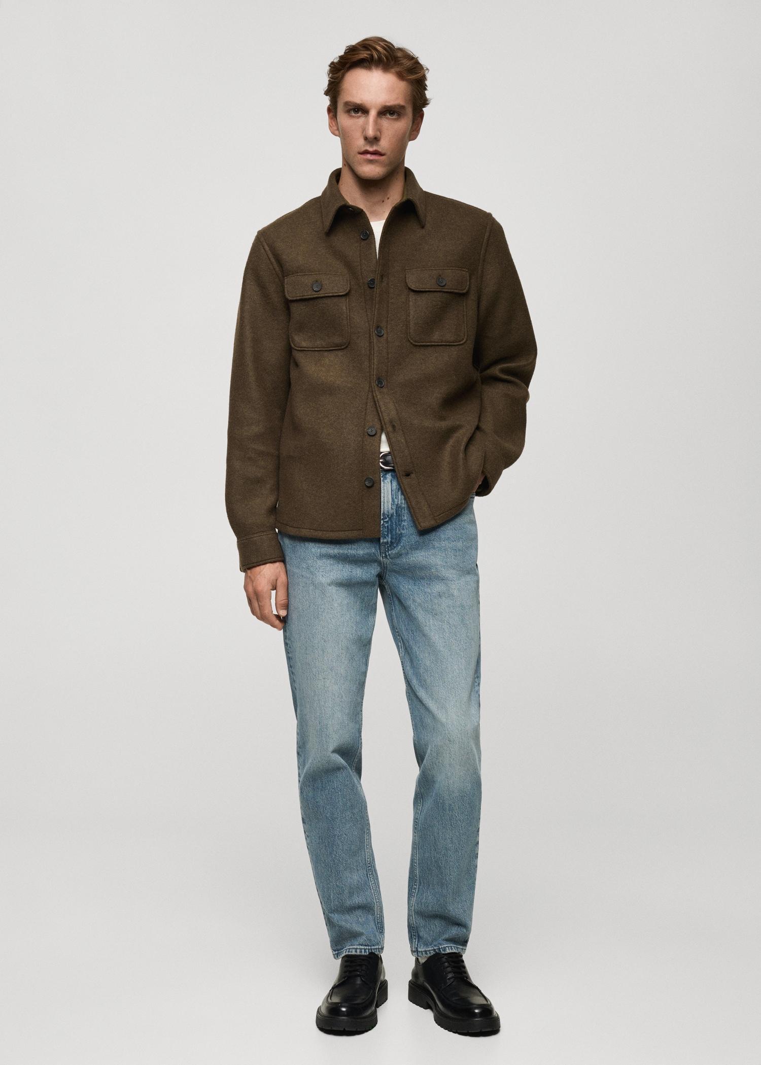Wool-blend overshirt with pockets - Men | MANGO USA Product Image