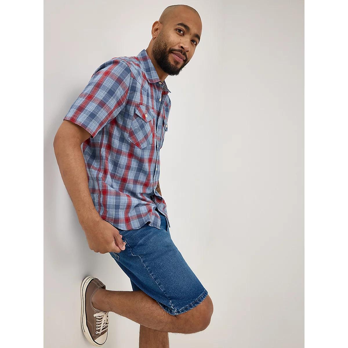 Men's Slub Cotton Plaid Shirt in Vintage Indigo Product Image