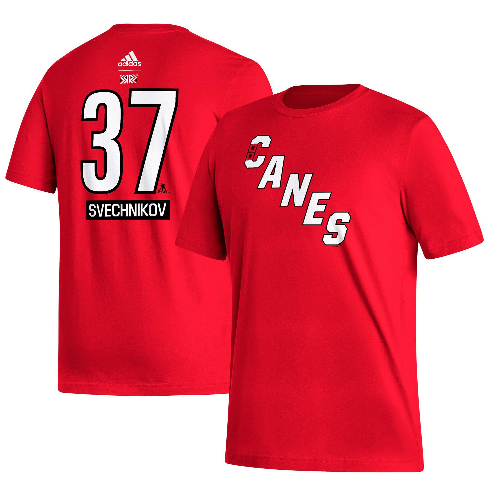 Mens adidas Andrei Svechnikov Carolina Hurricanes Reverse Retro 2.0 Name & Number T-Shirt Product Image