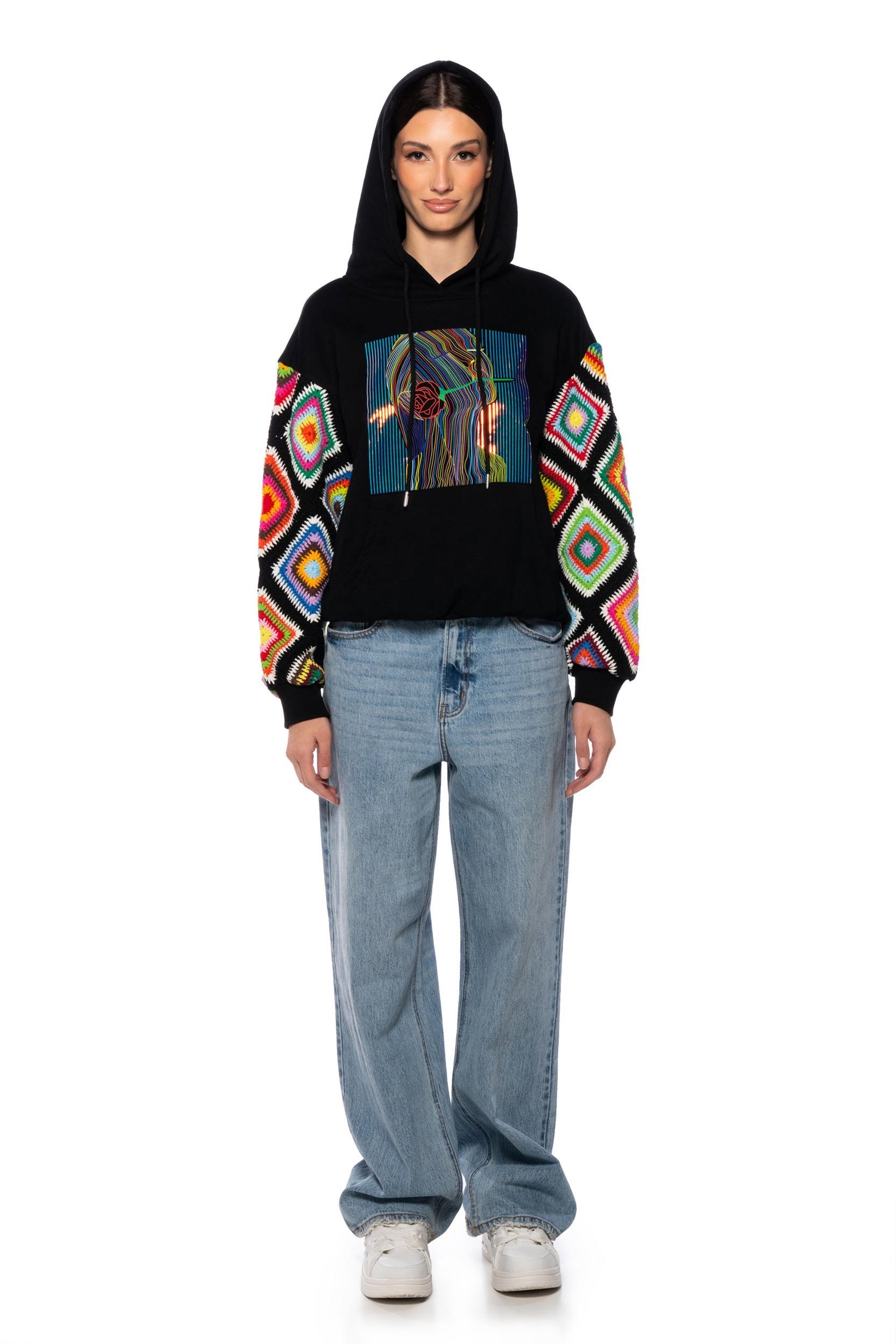 ROSIE CROCHET SLEEVE HOODIE Product Image