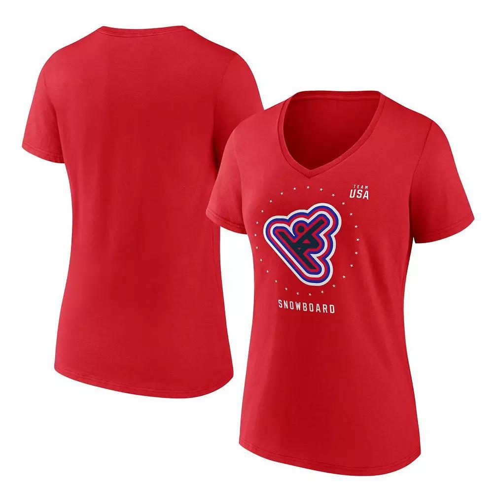 Women's Fanatics Branded Red Team USA Snowboard V-Neck T-Shirt, Size: 2XL, Usa Red Product Image