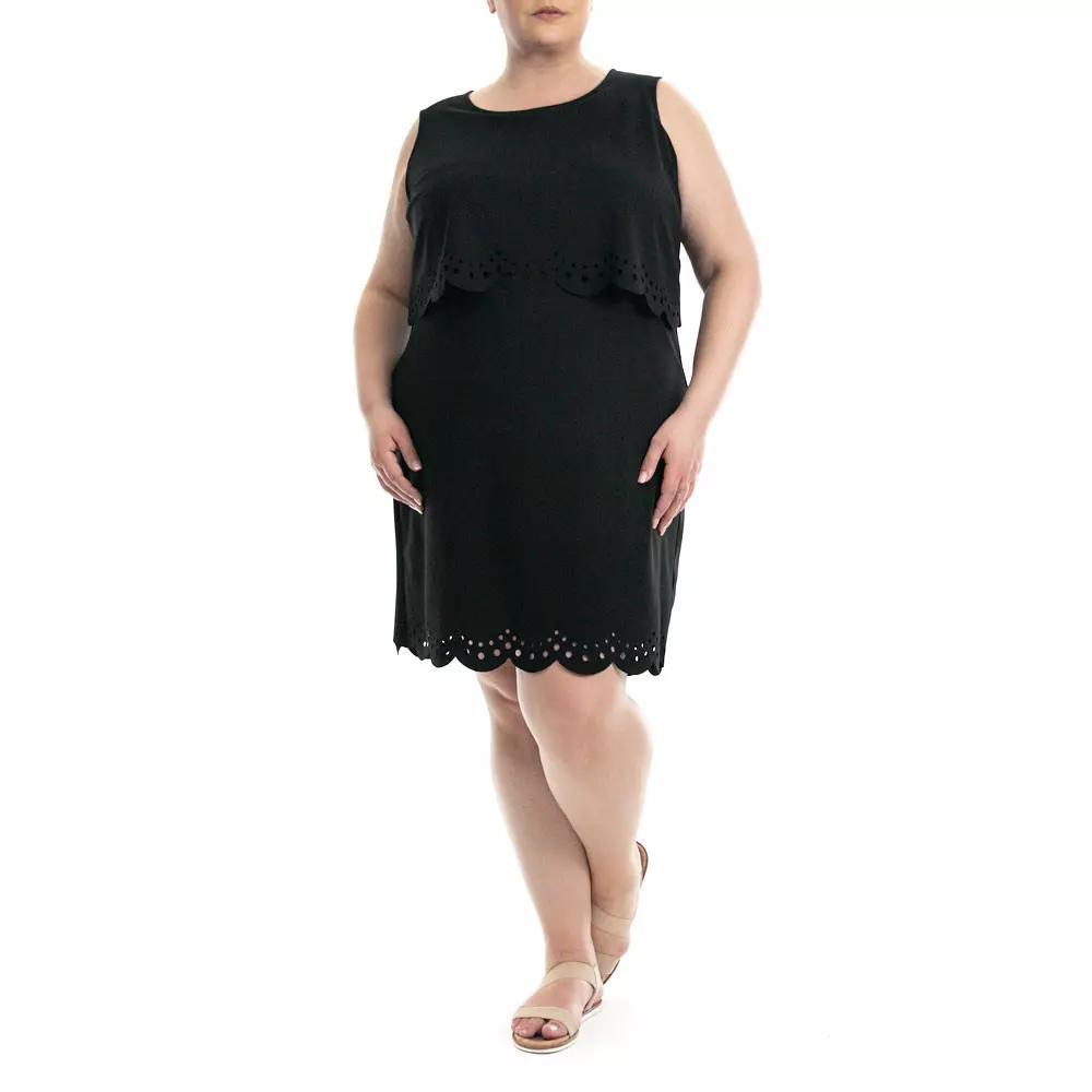Plus Size Nina Leonard Popover Crepe Dress, Women's, Size: 1XL, Black Product Image